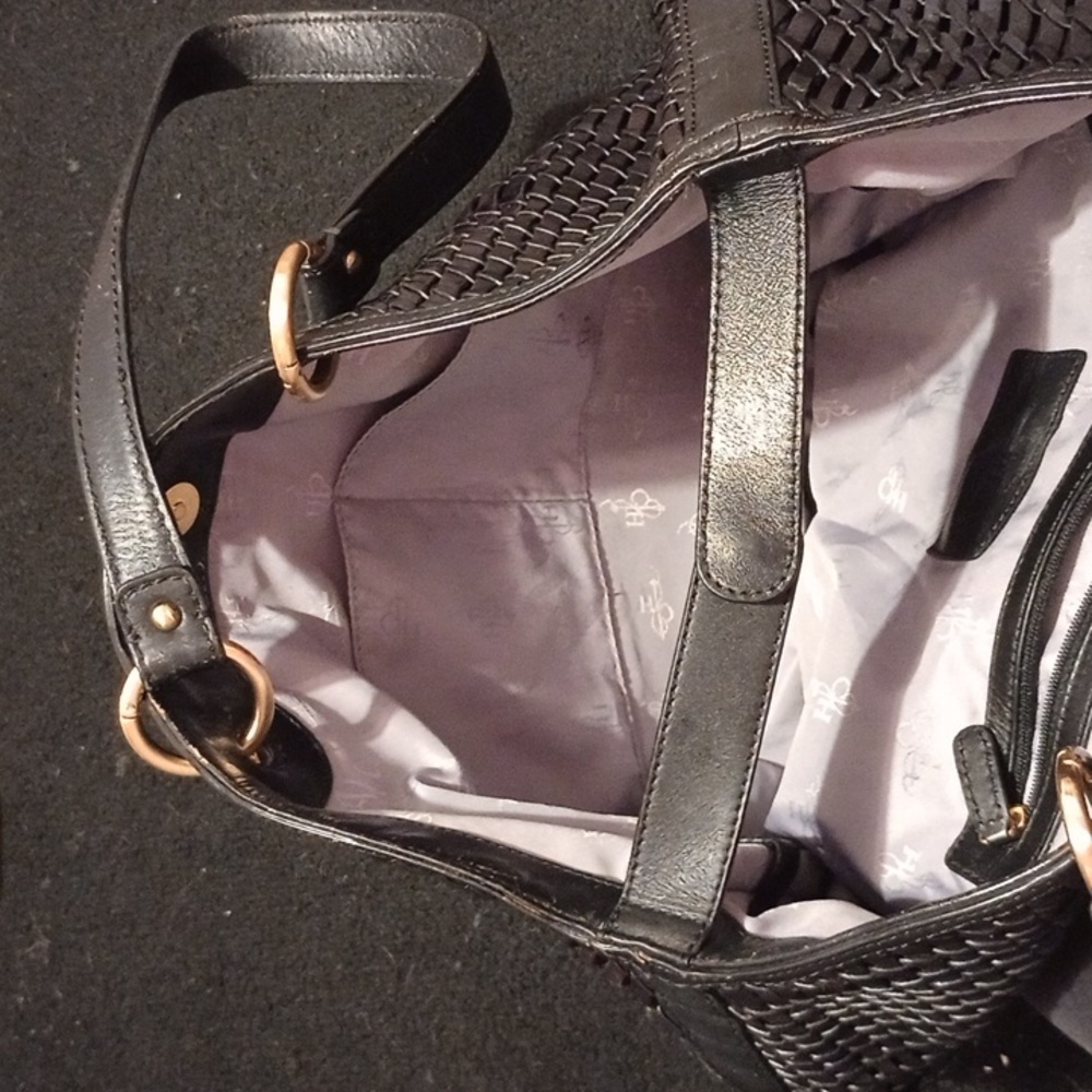 Cole Haan Black Open Weaved Leather Tote - Picture 7 of 9